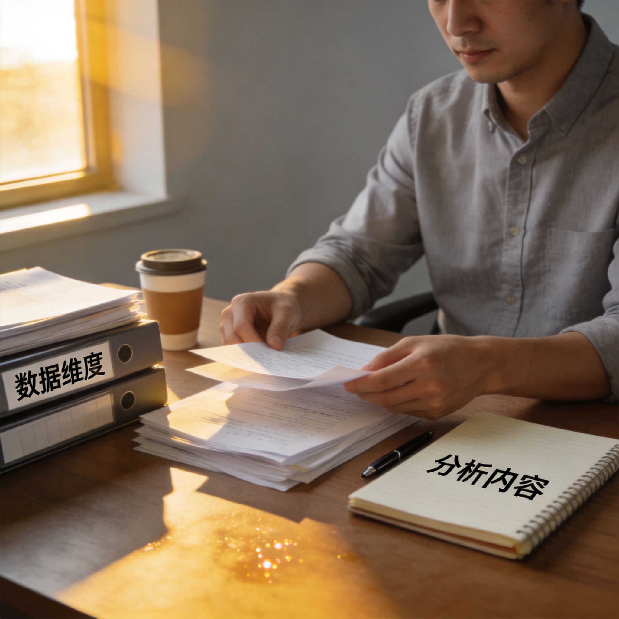 内容方向板块配图，表现赛事数据维度整理与阅读型分析的编辑工作场景